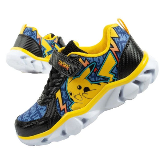 Leomil children's sports shoes Pokemon sneakers lightweight with velcro LED black yellow Leomil