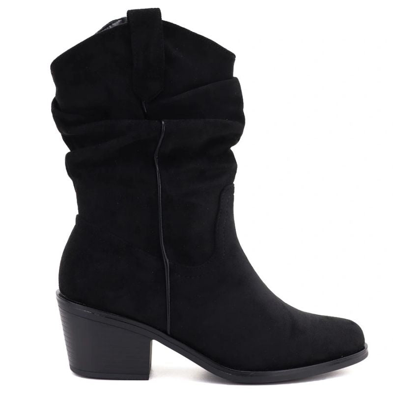 Women's ankle boots, ruffled cowboy boots, black, Vinceza HX27-16536
