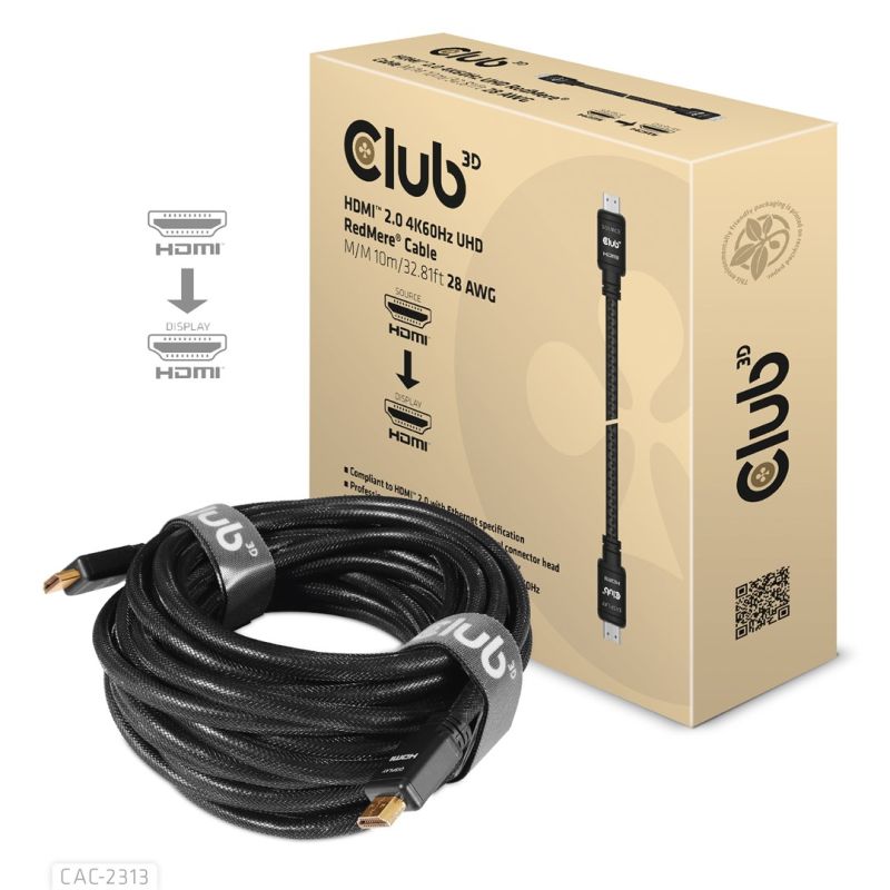 CLUB3D HDMI 2.0 4K60Hz RedMere cable 10m/32.8ft Kable i adaptery/Kable HDMI Your Sports Performance