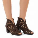 Women's suede ankle boots with openwork, open toe, brown M.Daszyński MR1954-15 To be categorized Your Sports Performance