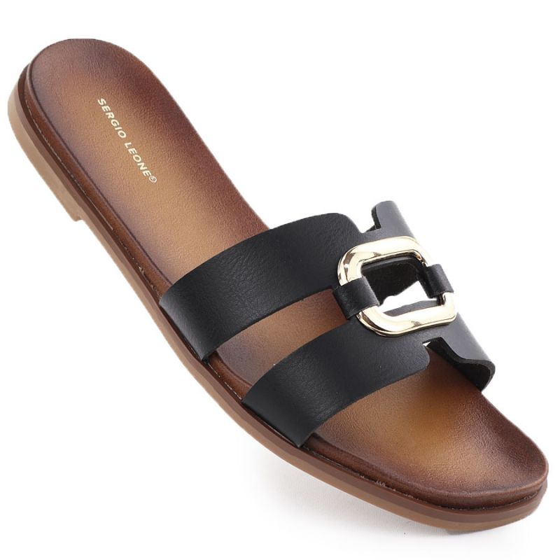 Women's slippers with decoration, black, Sergio Leone SK077H Footwear Your Sports Performance