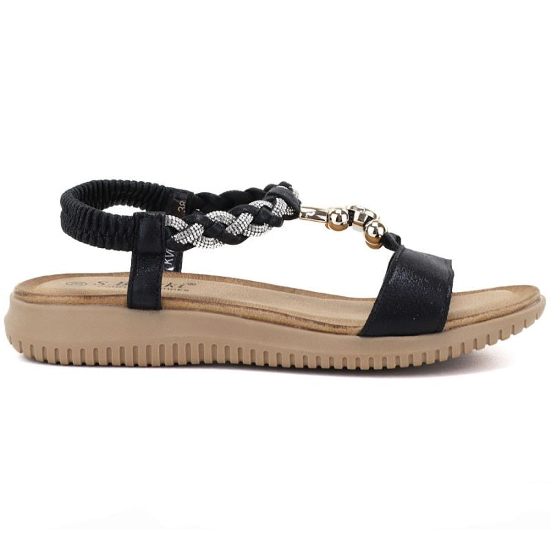 Women's black elastic strap sandals S.Barski KV61-6051 S.Barski