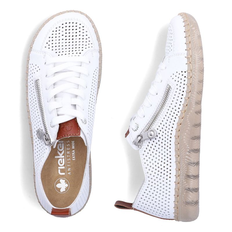 Women's leather openwork shoes white Rieker N2405-80 Rieker
