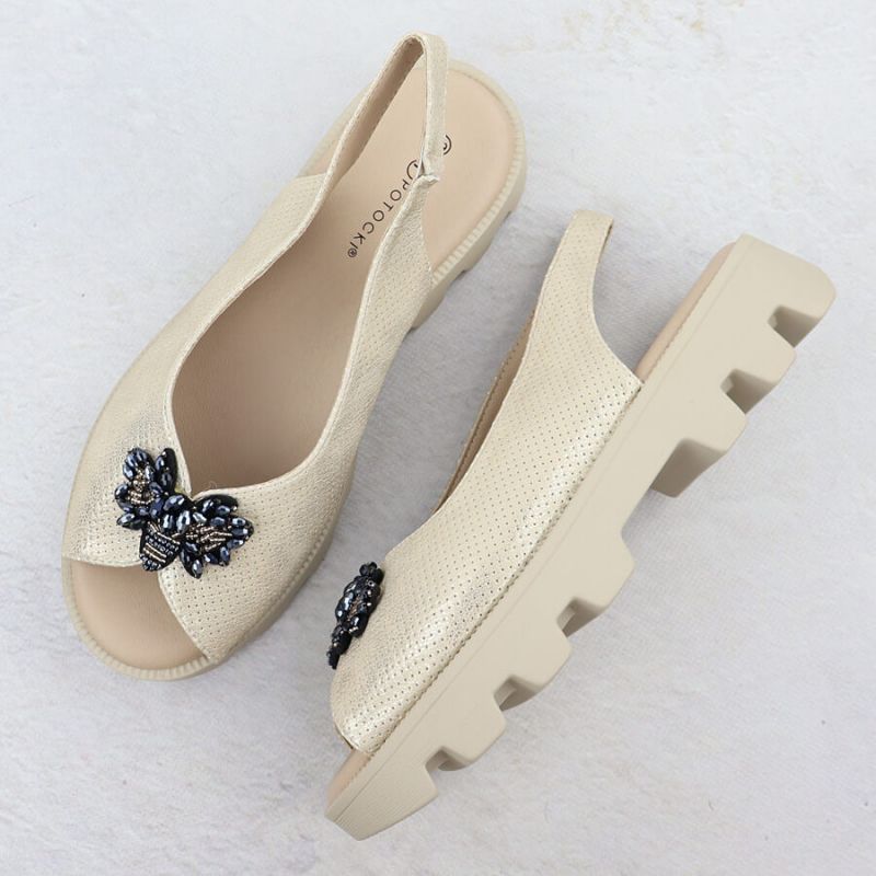Women's perforated metallic gold platform sandals Potocki SZ12610 Footwear Your Sports Performance