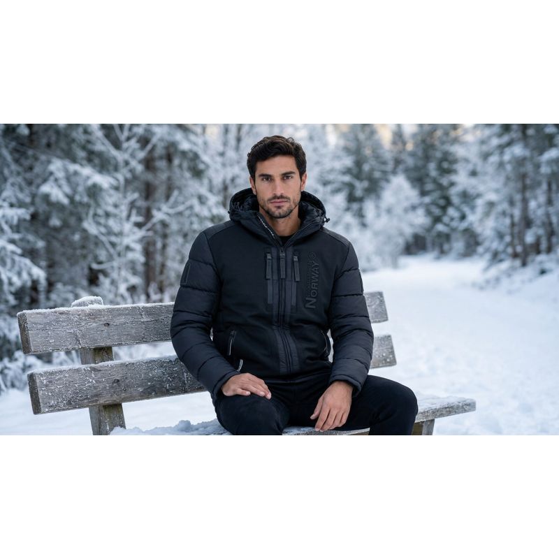 Men’s jacket Geographical Norway BEACHWOOD NO CONSTRAST BLACK-BLACK DB MEN 068 (WZ7433H/GN-BLACK / BLACK)