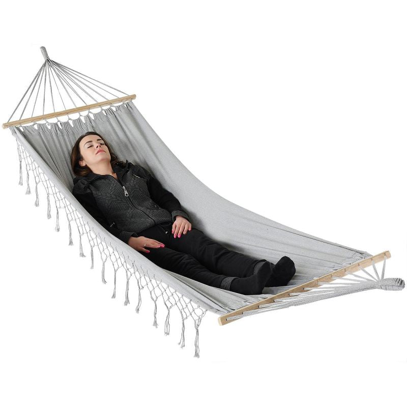 GARDEN HAMMOCK FOR 2 PEOPLE 200X150CM WITH SPREADER BAR AND FRINGE MIAMI GRAY Home and Garden/Garden Your Sports Performance