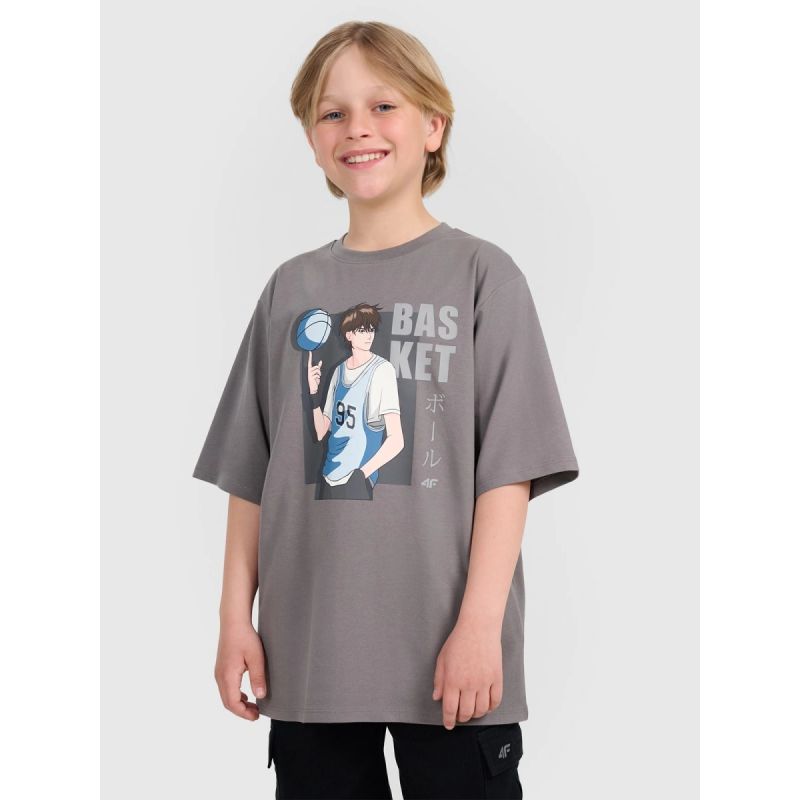 Boy's oversize T-shirt with print 4F 4FJRAW25TTSHM3062-24S *Kategoria tymczasowa Your Sports Performance