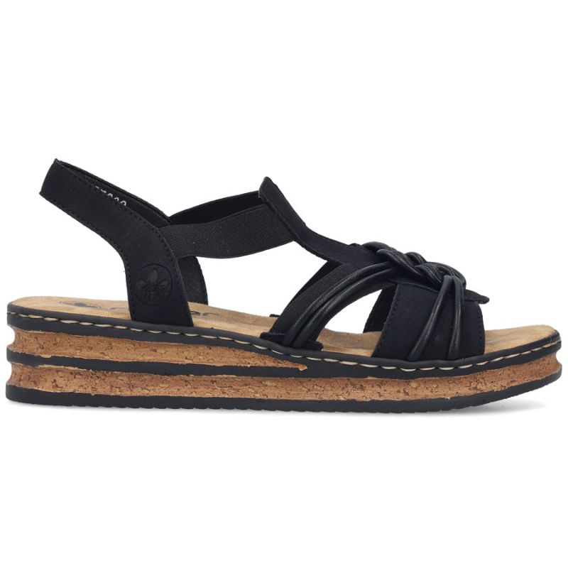 Women's black elastic strap sandals Rieker 62969-00 Rieker