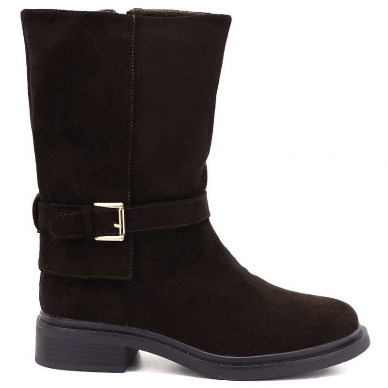 Women’s insulated suede ankle boots in chocolate brown, riding boot style, Potocki 96312