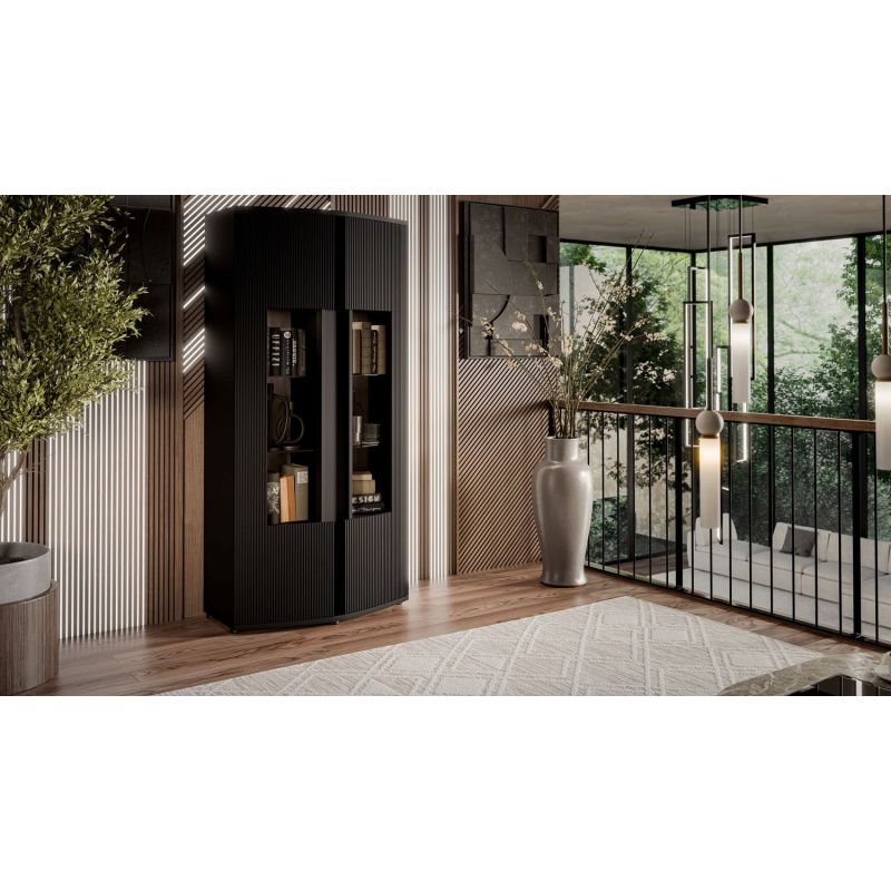 MICHELLE 2D display cabinet 86x35-47xH180 black/viking oak Bufety i witryny/Bufety i witryny na drewnianej podstawie Your Sports Performance
