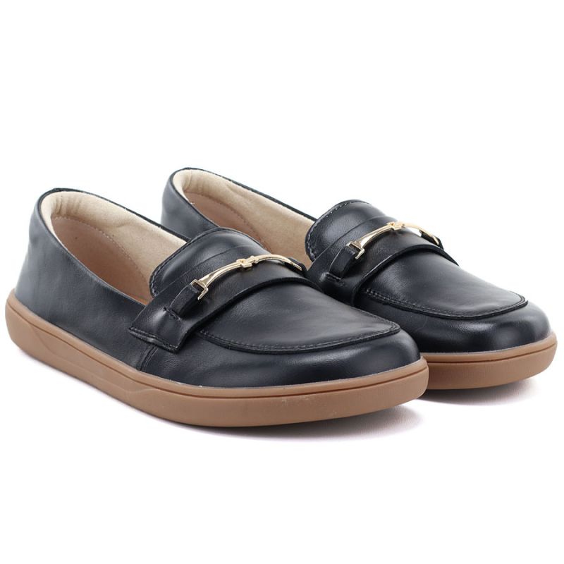 Women's leather moccasin shoes, wide, black, Potocki JE19507