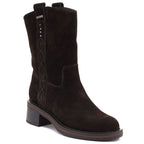 Women's leather ankle boots, cowboy boots, suede, chocolate, Big Star UU274607