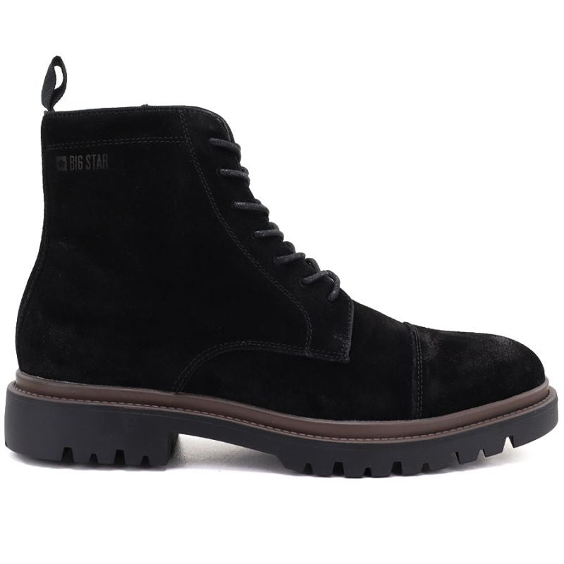 Men's leather ankle boots, unlined, suede, black, Big Star UU174221