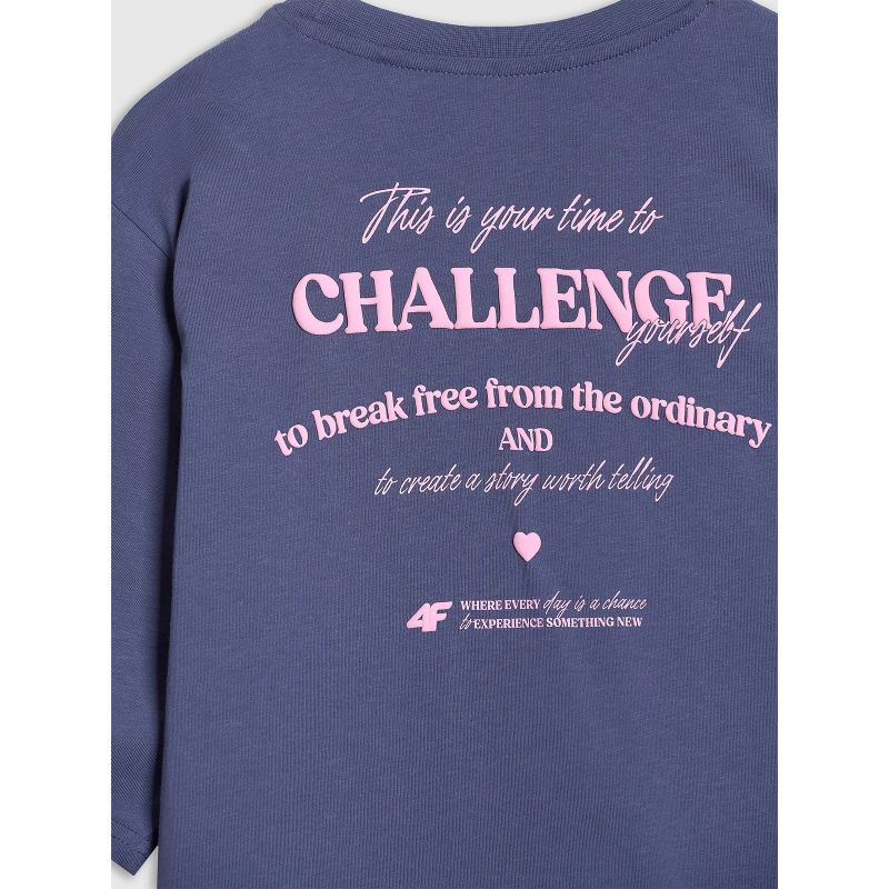Oversized T-shirt with print for girls 4F 4FJRAW25TTSHF3187-33S *Kategoria tymczasowa Your Sports Performance