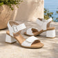 Women's leather sandals on a block heel white Remonte by Rieker D1K51-80
