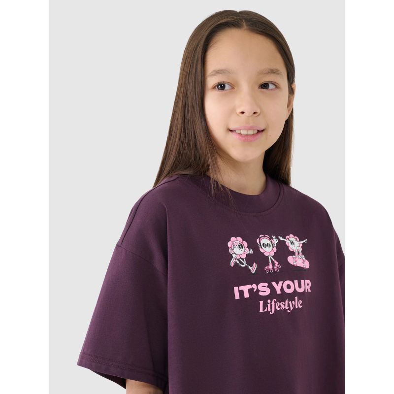 Girls' oversize printed crop top 4F 4FJRSS25TTSHF2587-50S *Kategoria tymczasowa Your Sports Performance