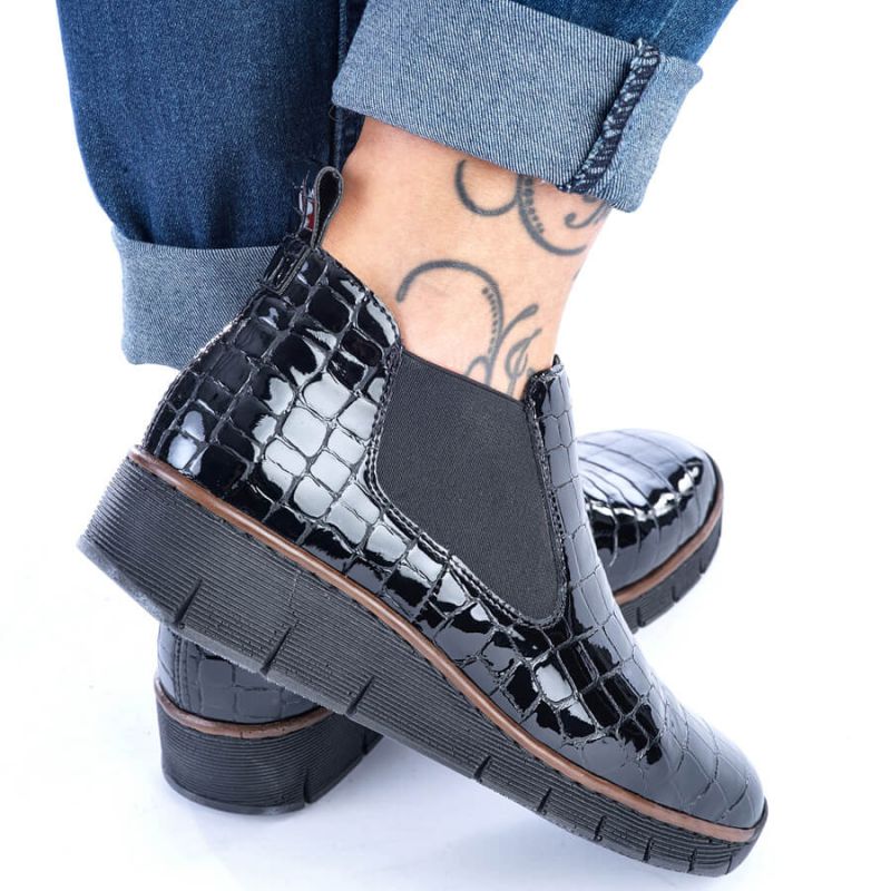 Rieker W R474 snakeskin leather ankle boots black