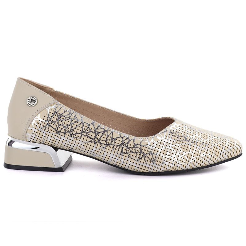 Women's leather openwork shoes, beige, Vinceza 99201 Vinceza