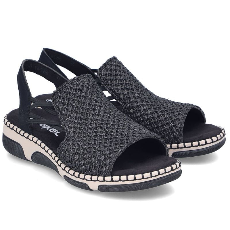 Comfortable women's black platform sandals Rieker 66241-00 Rieker