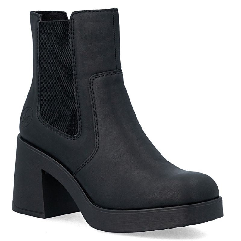 Women's Chelsea boots with a block heel, insulated, black, Rieker 58081-00