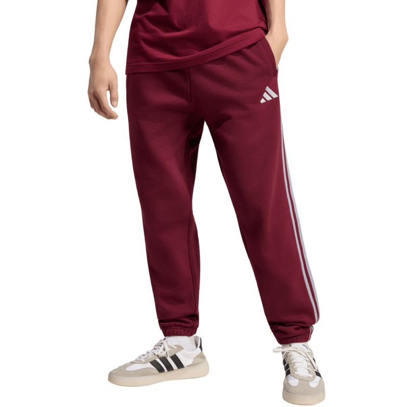 Men's adidas Essentials 3-Stripes Fleece Tapered Cuffed Pants Burgundy KY4134