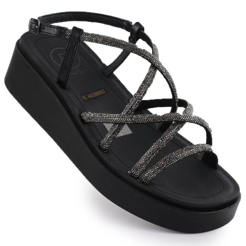 Women's Roman wedge sandals with zircons, black Filippo DS6898 Footwear Your Sports Performance