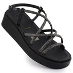 Women's Roman wedge sandals with zircons, black Filippo DS6898 Footwear Your Sports Performance