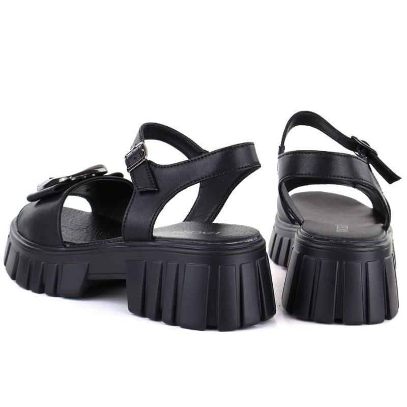 Women's leather sandals on a platform with decoration, black Vinceza 26-79611 Vinceza