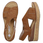 Comfortable women's wedge sandals, brown, Rieker 63782-24 Rieker