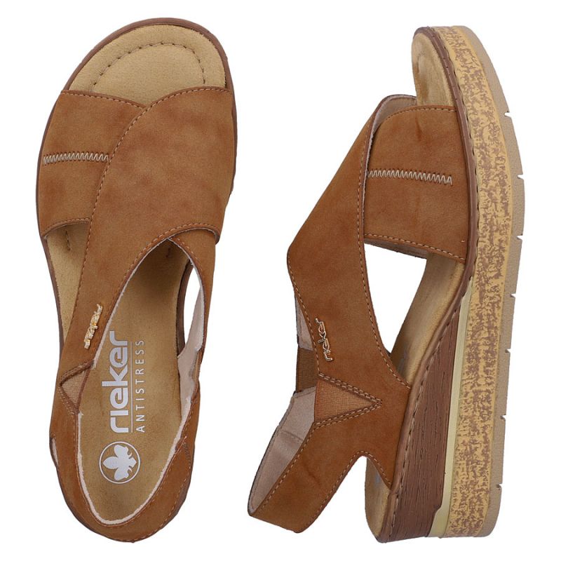 Comfortable women's wedge sandals, brown, Rieker 63782-24 Rieker