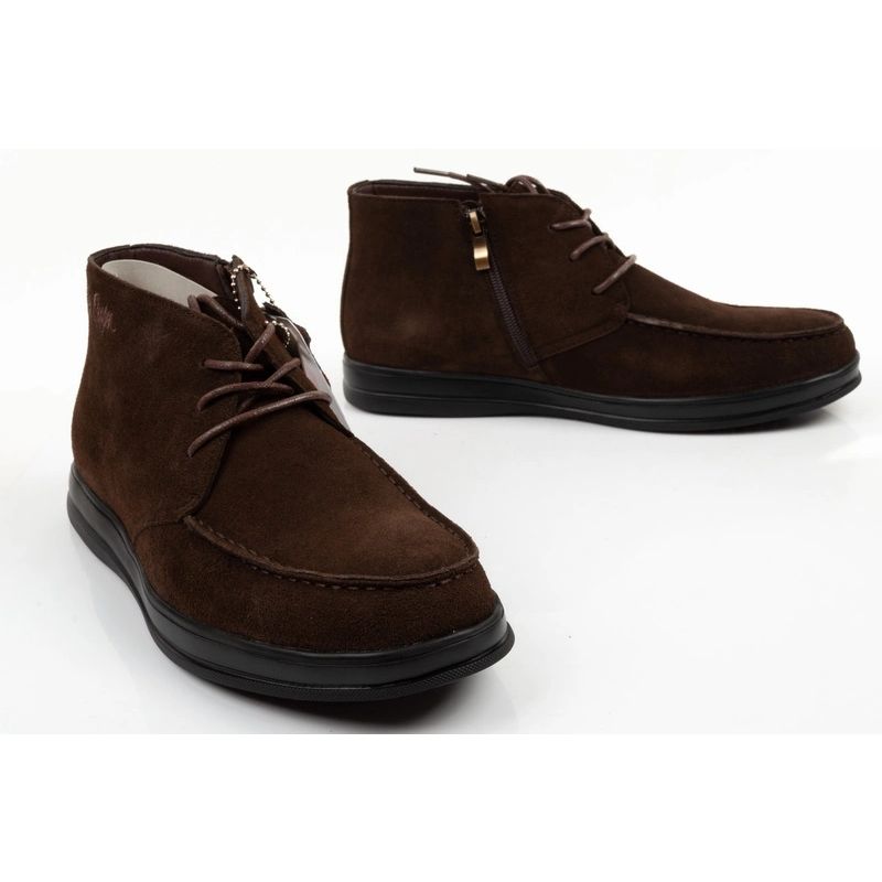 Lee Cooper men's elegant brown leather ankle boots with zipper