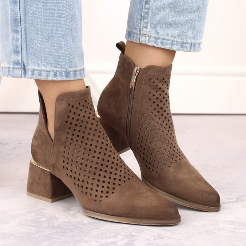 Suede high-heeled ankle boots Potocki W WOL213B brown Footwear/Lifestyle/Potocki Your Sports Performance