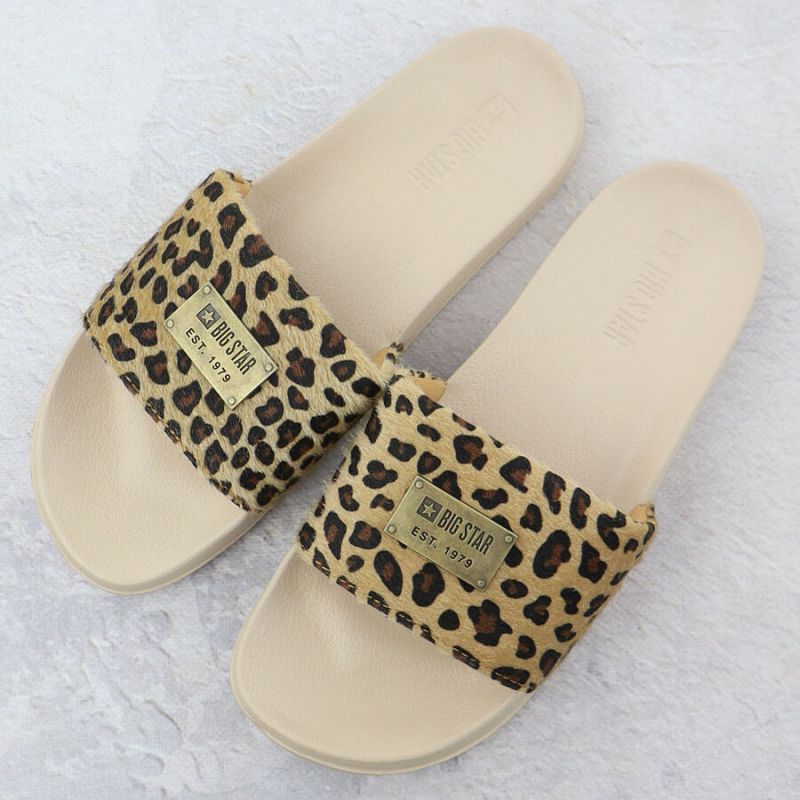 Women's leopard print beach flip-flops for the pool, beige SS274715 Footwear Your Sports Performance