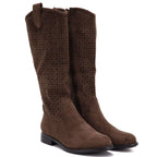 Women's openwork suede boots brown S.Barski HY62-8144