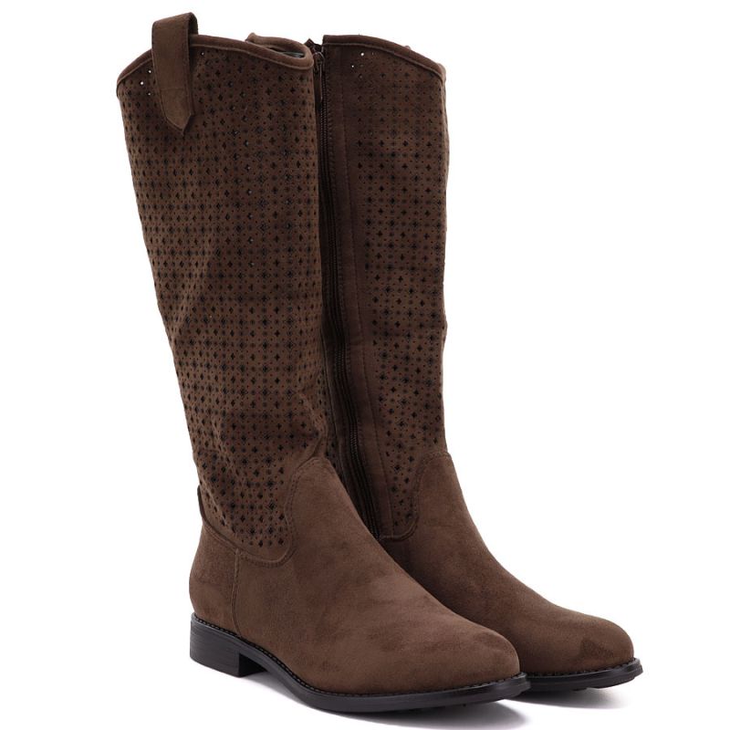 Women's openwork suede boots brown S.Barski HY62-8144