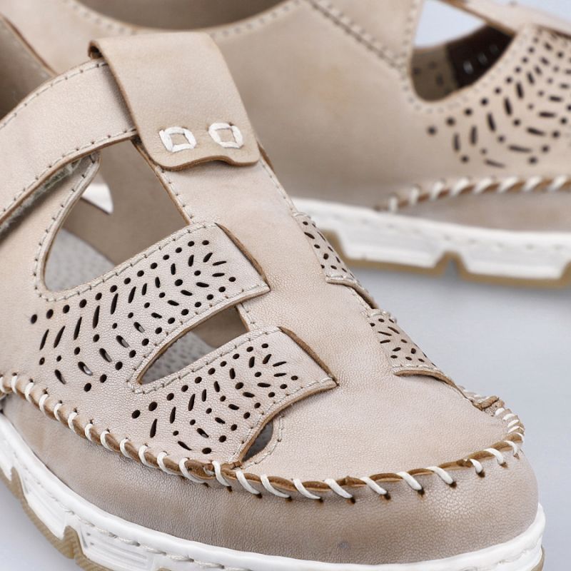 Rieker W RKR651 beige leather openwork shoes with velcro Footwear/Lifestyle/Rieker Your Sports Performance