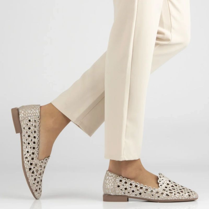 Women's leather openwork shoes, beige, Filippo DP7710 Filippo
