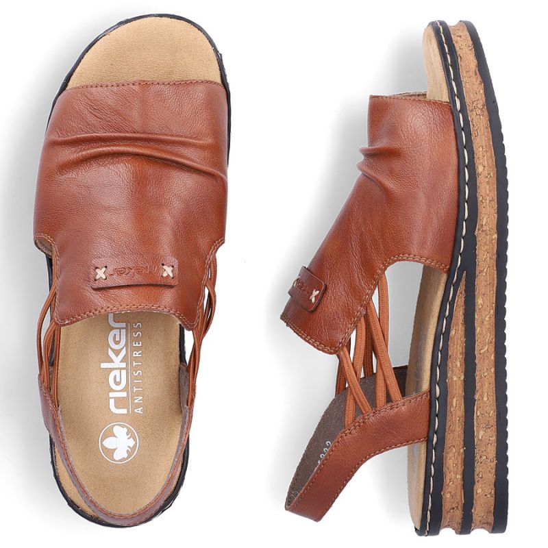 Comfortable women's wedge sandals, brown, Rieker 62962-22 Rieker