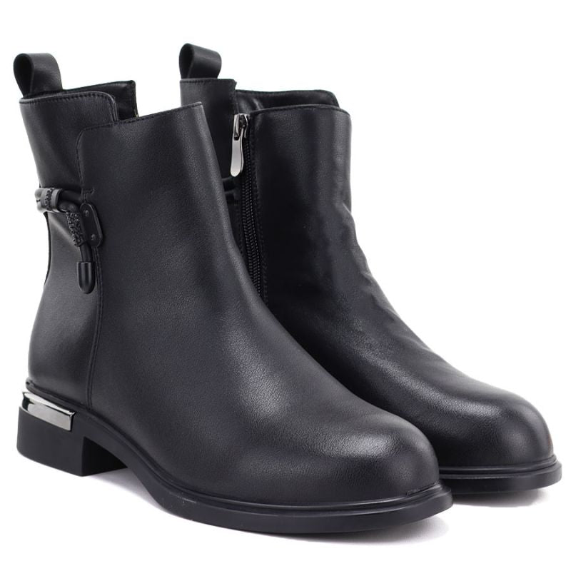 Women's black leather ankle boots D&A S.Barski MK62-7025