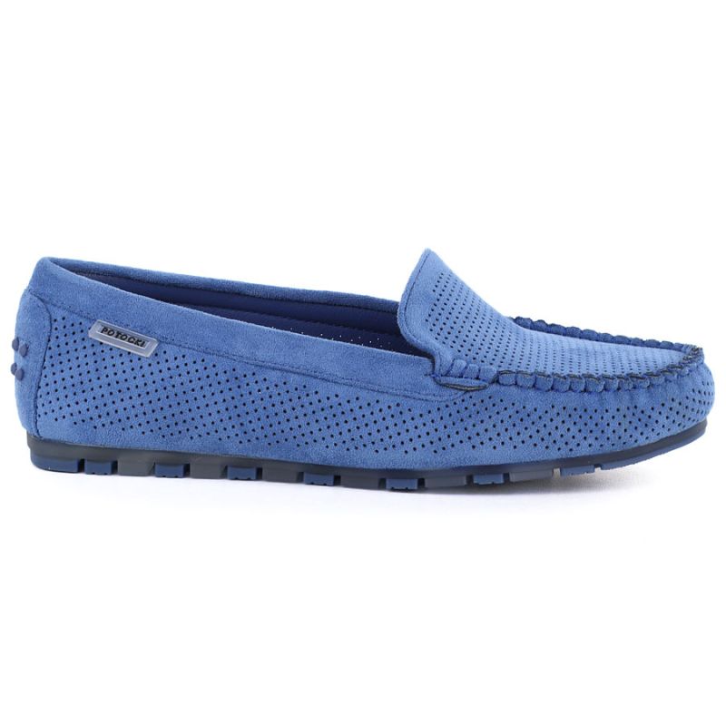 Women's moccasins, suede shoes, blue Potocki 09301 Potocki