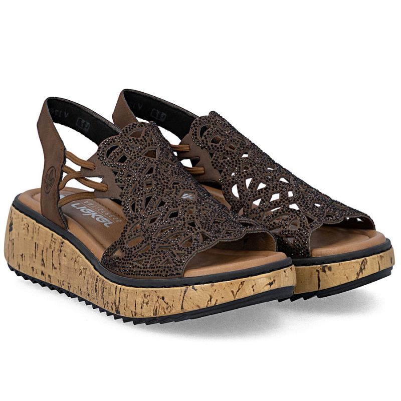 Rieker V1765-24 women's brown wedge sandals Rieker