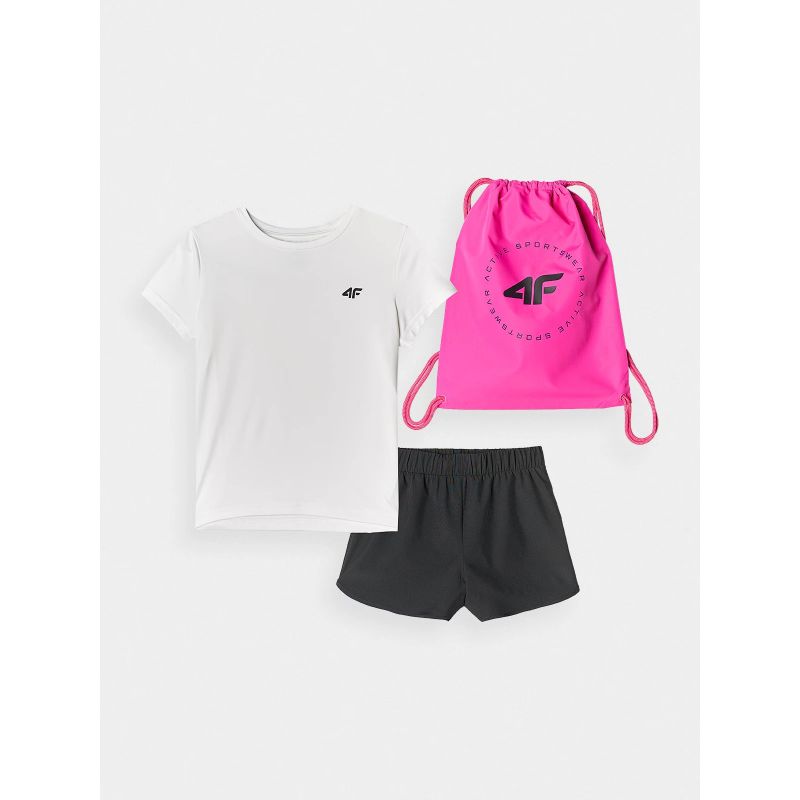 Quick-drying sports set for PE (shirt + shorts + bag) for girls 4F Junior 4FJWAW24TAPSF020-20S *Kategoria tymczasowa Your Sports Performance