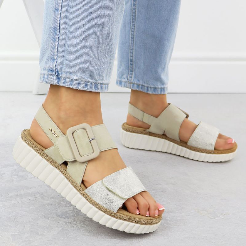 Women's beige wedge sandals Rieker 69260-60 Footwear Your Sports Performance