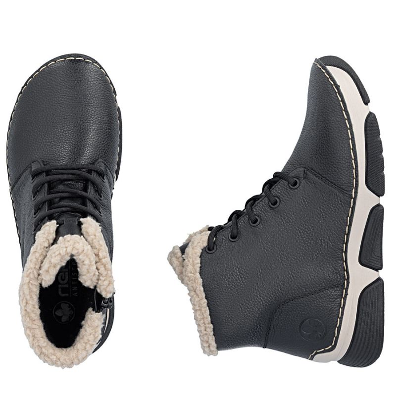 Women's leather ankle boots, insulated, black, Rieker 45946-00