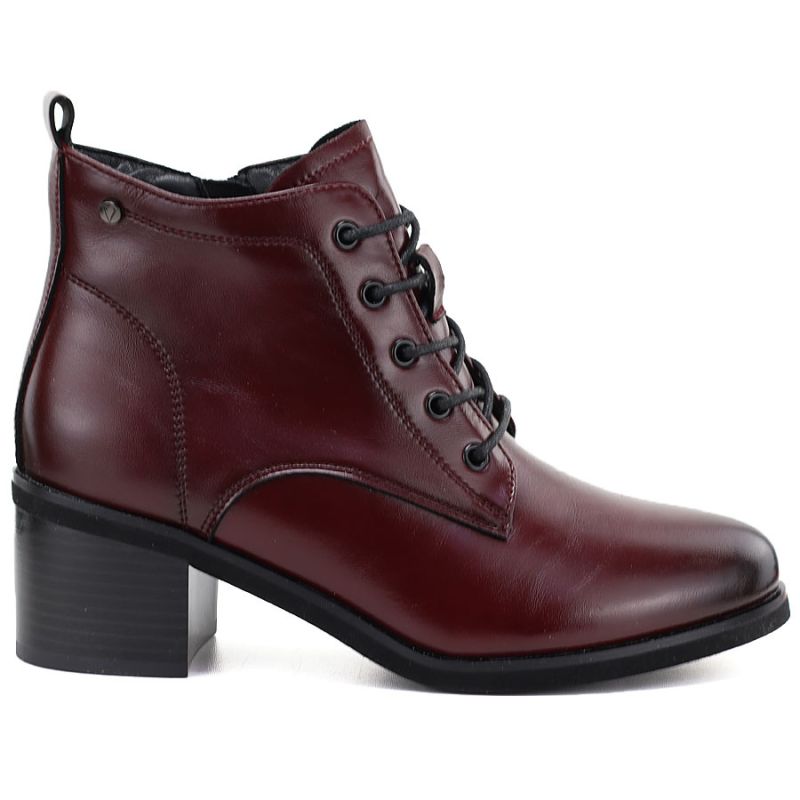Women's leather lace-up high-heeled ankle boots, burgundy, Vinceza EN27-133107