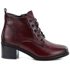 Women's leather lace-up high-heeled ankle boots, burgundy, Vinceza EN27-133107