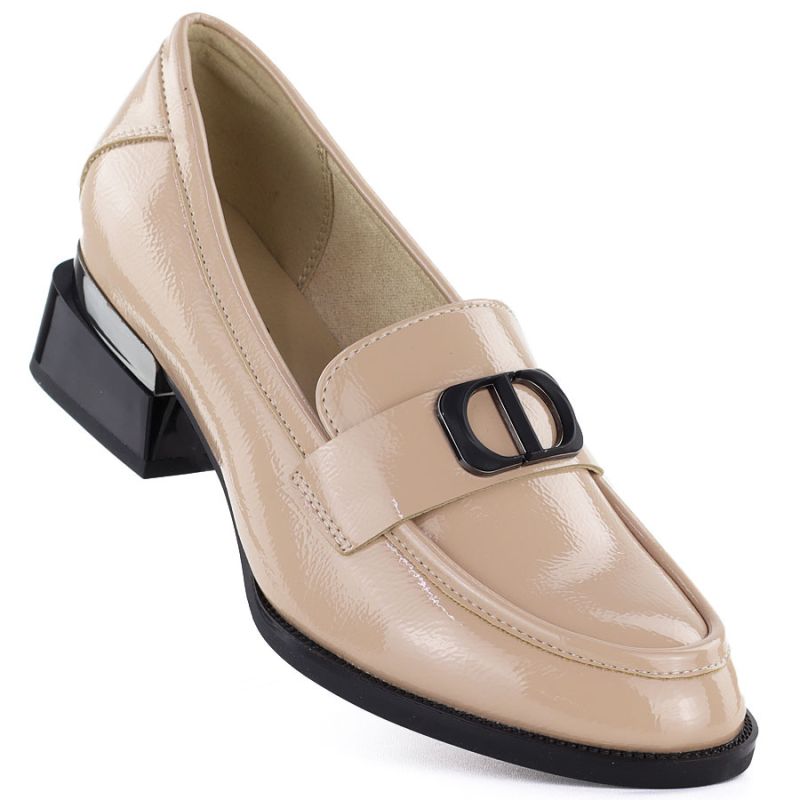 Women's patent leather shoes with a decorative heel, beige, Vinceza 58638 To be categorized Your Sports Performance