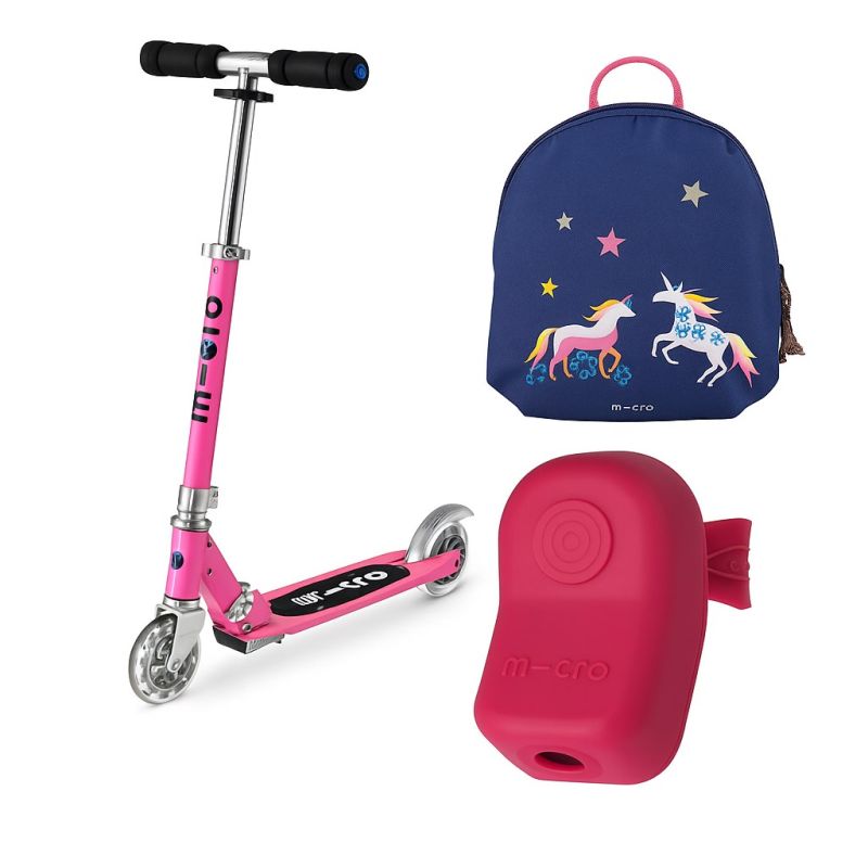 Micro Sprite Pink LED Scooter + Micro Unicorn Backpack XS AC4662 + Micro Unicorn Light AC5466 (Gry i zabawki) Sport i rekreacja/Hulajnogi tradycyjne (dla dzieci) Your Sports Performance
