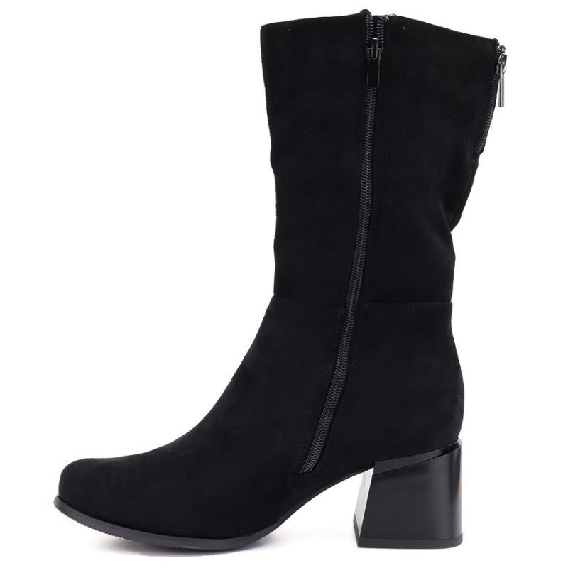 Women's short high-heeled boots in black suede Jezzi ASA269-7