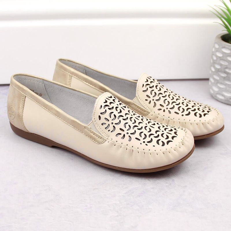 Rieker W RKR658 comfortable leather openwork shoes, beige Fashion/Footwear Your Sports Performance